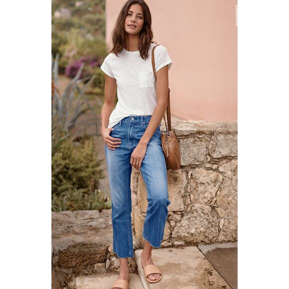 NOEND Denim Women’s Kick Flare Cropped Jeans High Rise Raw Hem Size 24 USA Boho - Picture 2 of 14